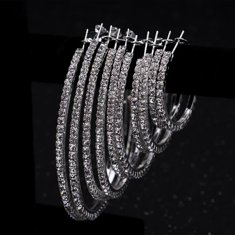 

Fashion Classic Shiny Large Crystal Round Hoop Earrings For Women Simple Cubic Zirconia Stud Earring Female Wedding Jewelry Gift