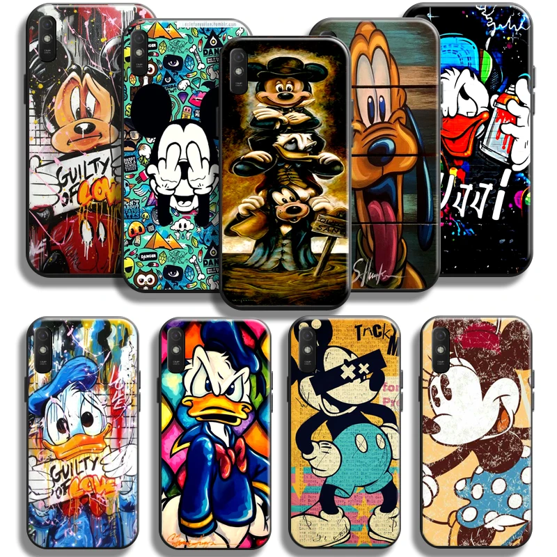

Disney Mickey Duck Graffiti Phone Case For Xiaomi Redmi 9A 9AT Black Back Funda Soft Coque TPU