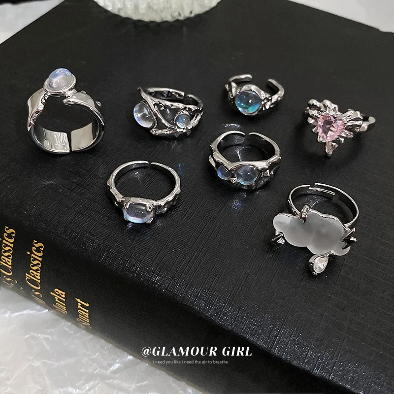 

Kpop Moon Light Moonstone Silver Rings Classic Charming Luxury Jewelry For Women Christmas Gift Female Bands Y2k Jewelry