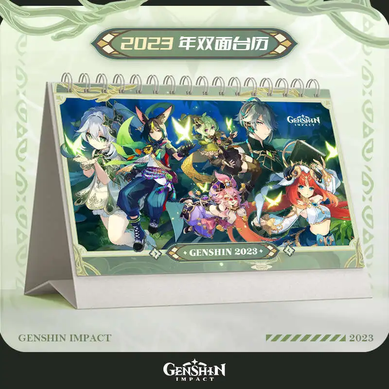 

New Game Genshin Impact 2023 Calendar Sumeru Nahida Tighnari Dori Nilou Collei Cyno Zhongli Desk Decor Ornament Cosplay Gift