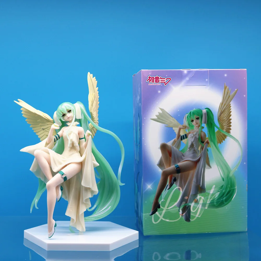 Kawaii Яркий Ангел Хацунэ Мику Сидящая поза Фигурка ПВХ Модель статуя Настольный