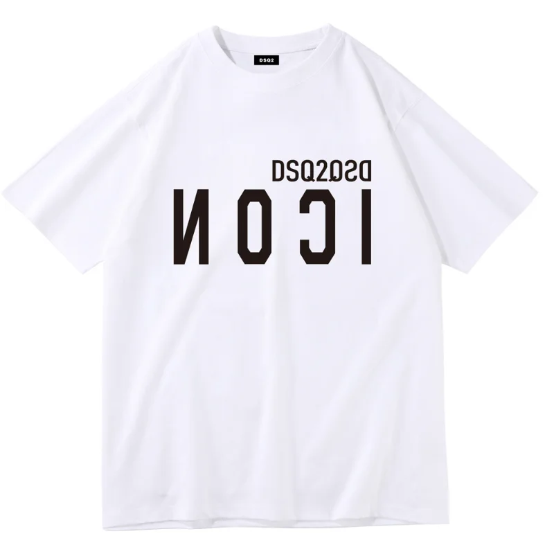 

ICON brand cotton style Men's Women's T-shirt ICON DSQ letter casual O-Neck T-shirt short sleeve tees white T-shirt for men