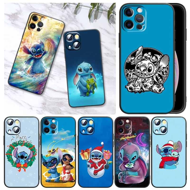 

Disney Cute Lilo & Stitch For Apple iPhone 13 12 Mini 11 XS Pro Max X XR 8 7 6 Plus SE 2020 5 Black Phone Case Funda Capa