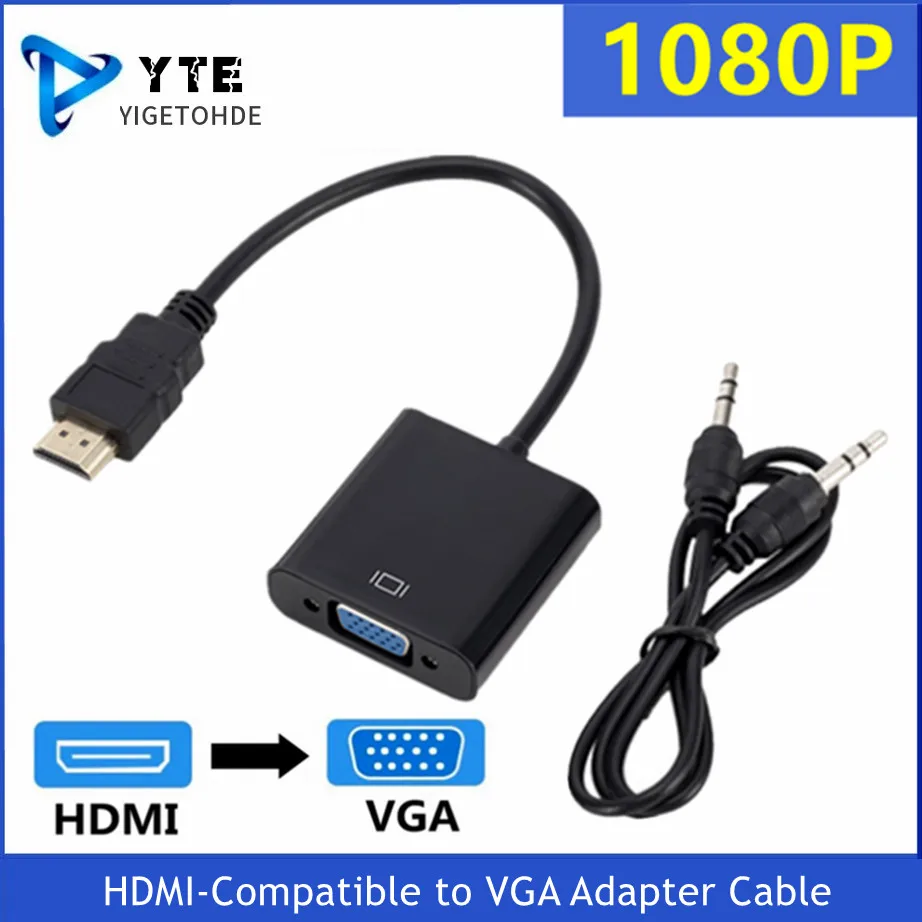 

YIGETOHDE HDMI-совместимый с VGA адаптер кабель штекер-гнездо HD-VGA преобразователь 1080P цифро-аналоговый видео аудио для ноутбука
