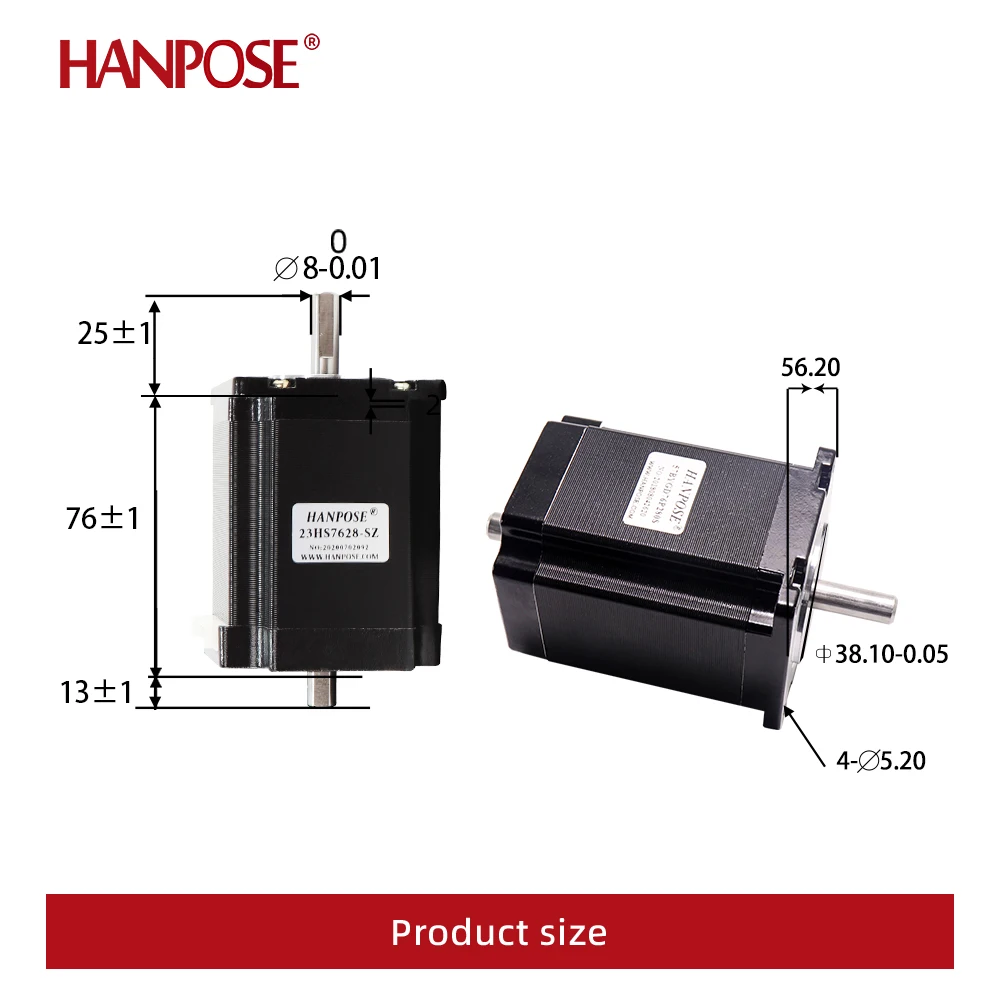 1 шт. 23HS7628-SZ двухвальный шаговый двигатель с двойным валом D = 8 мм 2 А 189 Н. см 24 В для