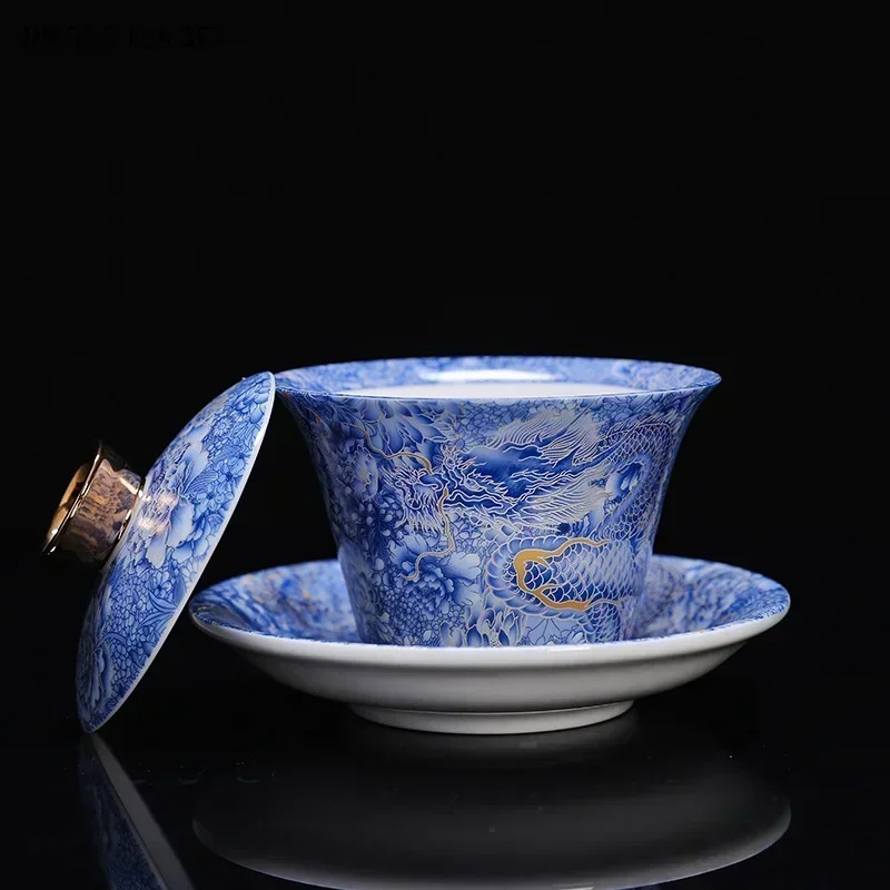 1 шт. 150 мл эмалированный сине-белый фарфор gaiwan домашний высококачественный