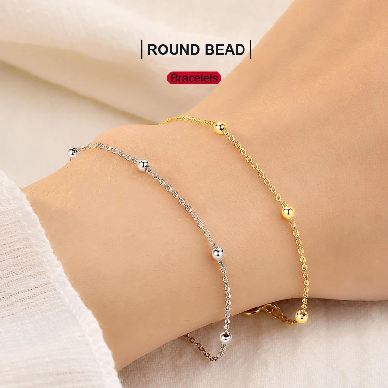 

Korea Style Pure Silver Small Round Bead Bracelets for Women Simple 14K Gold 925 Sterling Silver Valentine's Day Fine Jewelry