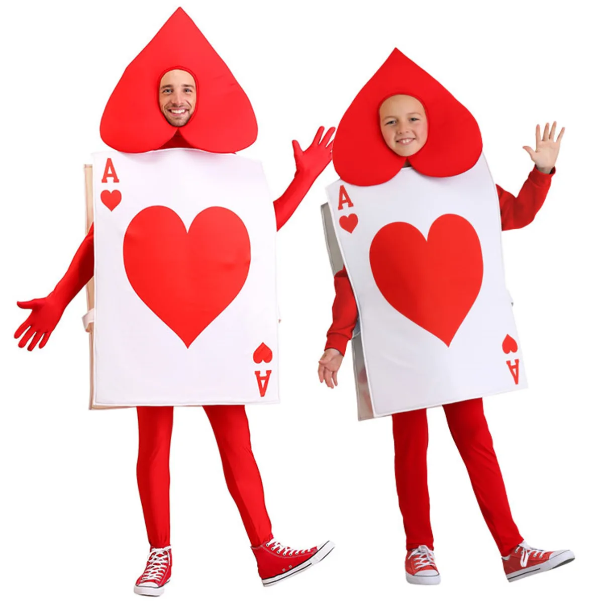 

Halloween Cosplay Unisex Parent-Child Ace of Hearts Poker Playing Card Costume for Kids Child Adult Tunic Hat Suit