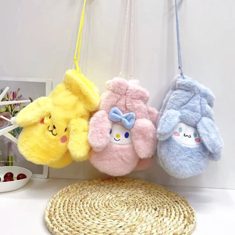 

Новые милые Мультяшные плюшевые перчатки my melody Kuromi Cinnamoroll из искусственного кролика, женские Sanrioed анимационные Linabell зимние теплые перчатки