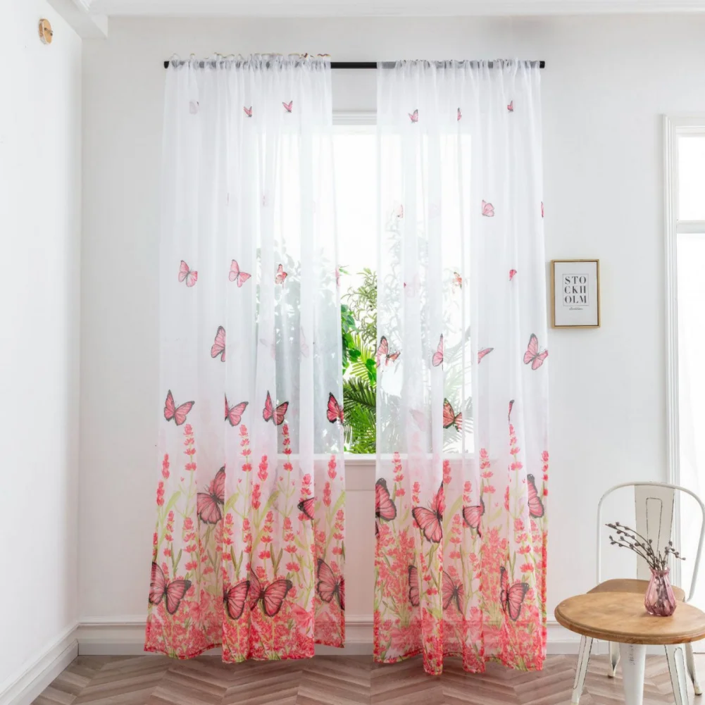 1-панельная Белая Прозрачная Занавеска С Дизайном Бабочки Для Домашнего Декора