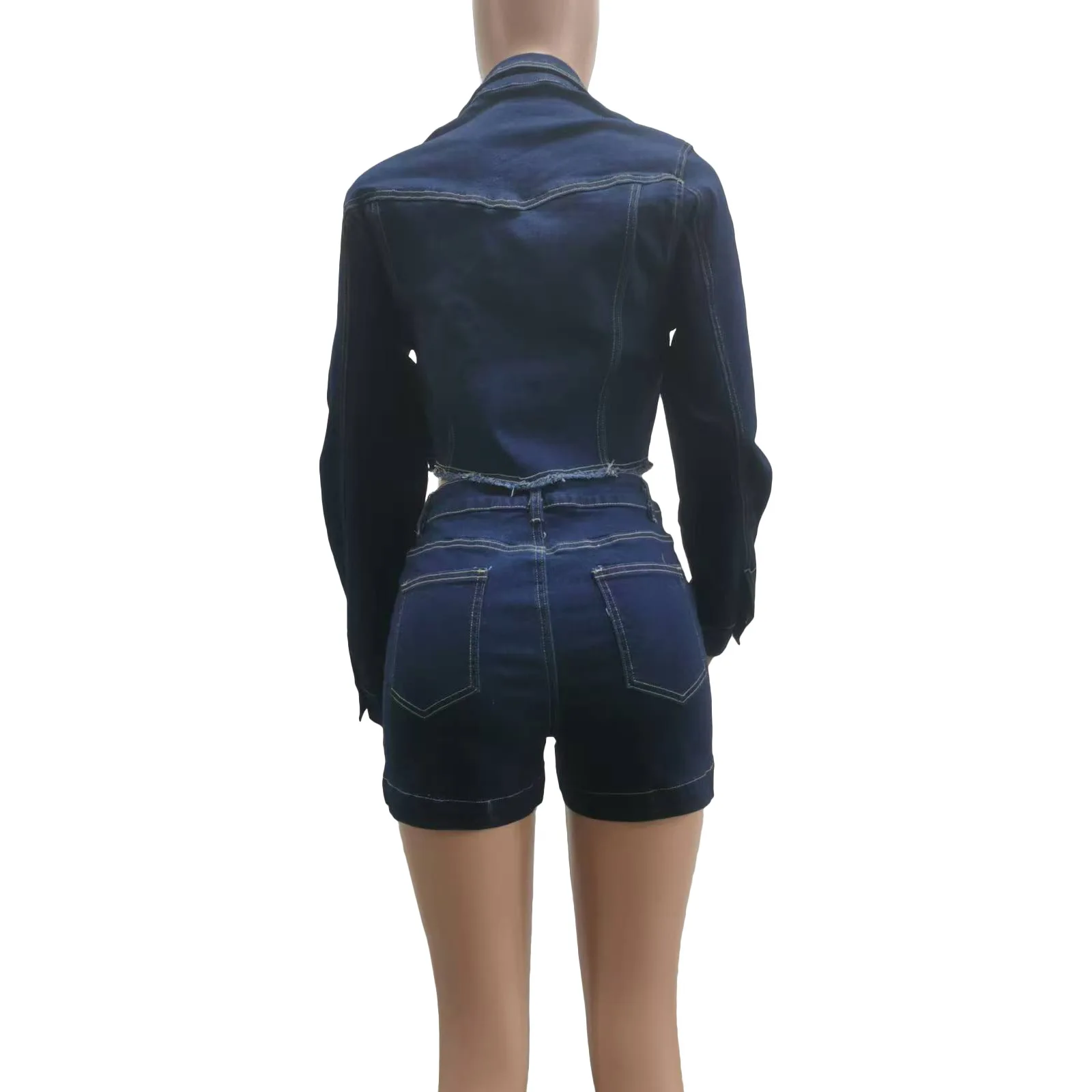 Женский комплект куртки Осень-зима Повседневный эластичный джинсовый из двух