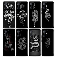 phone case for xiaomi mi 12 12x 11 11x 11t x3 x4 nfc m3 f3 gt m4 pro lite ne 5g silicone case cover snake black rose skeleton
