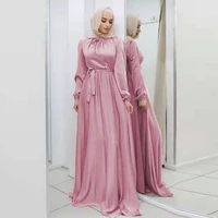 muslim fashion hijab satin dress eid mubarak belted abaya dubai turkey arabic african dresses for women islamic clothing kaftan