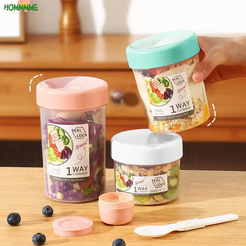 Kitchen Portable Breakfast Oatmeal Cereal Nut Yogurt Salad Cup Container Set With Fork Sauce Cup Lid Bento Food Bowl Lunch Box