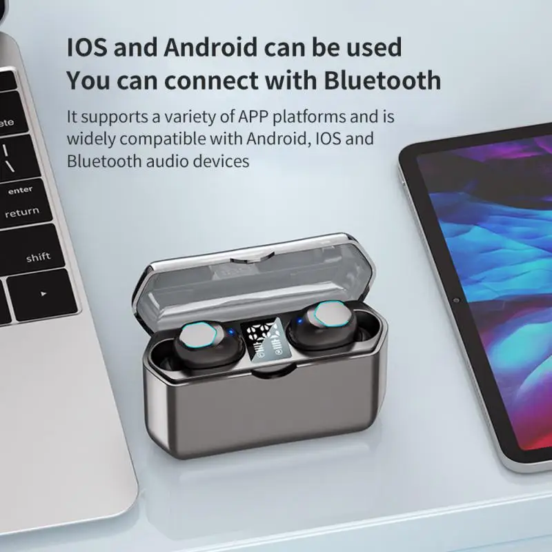 

TWS M8 Bluetooth 5,2 наушники; Беспроводные наушники; HD стереогарнитура; Спортивные водонепроницаемые наушники с микрофоном и светодиодным дисплее...
