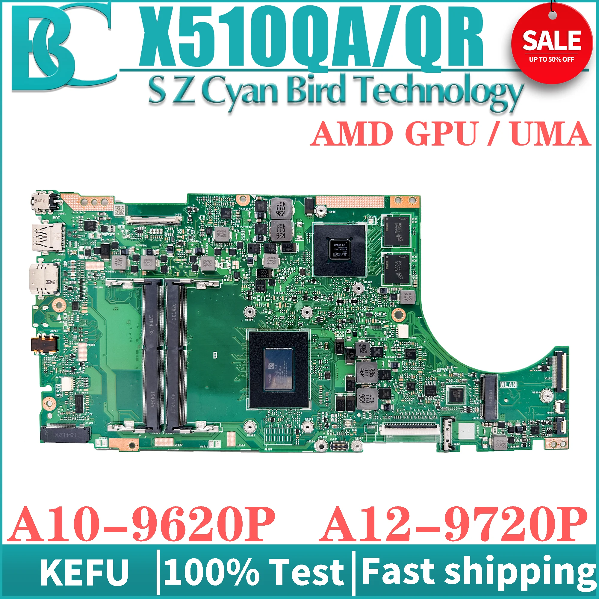 

KEFU Motherboard X510QR X510QA A510QA A510QR F510QA F510QR V580Q Laptop Mainboard A12-9720P UMA OR PM DDR4 100% TEST OK