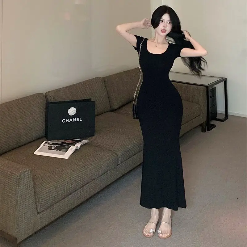 

Платье-футболка острый для девушек, женское летнее облегающее платье средней длины с коротким рукавом, с запахом на талии и запахом на бедрах, винтажное платье