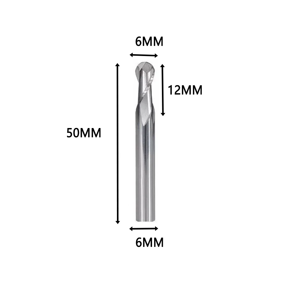 

1 Pc Milling Cutter 6mm Shank Spiral 2 Flutes Ball Nose End Mill Cutter Engraving Bit Solid Carbide Trimming Woodworking Tools