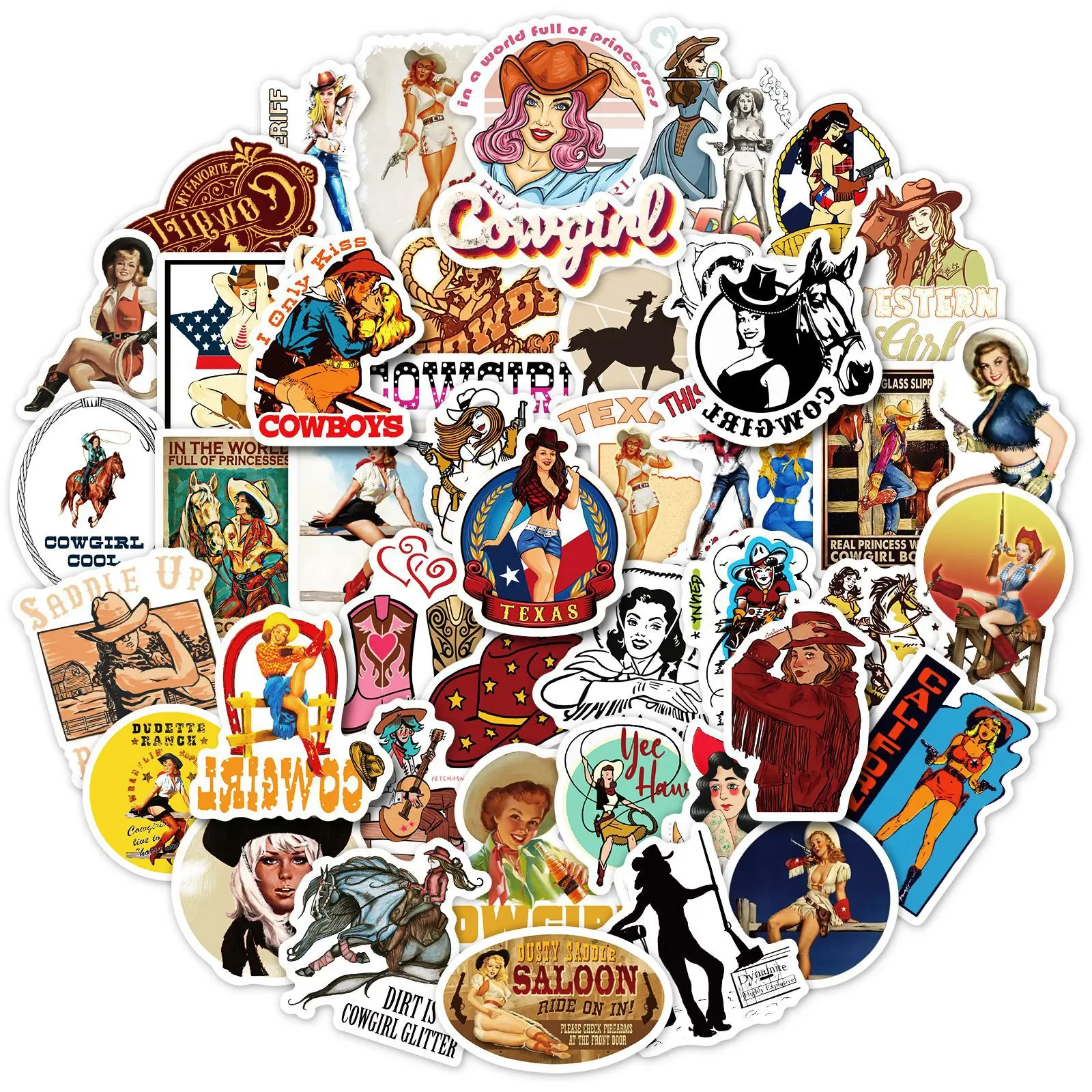 

50Pcs/set Western Cowboy Elements Collection Cowgirl Stickers Motorcycle Car Skateboard Fridge Keyboard Decoration Toys for Girl
