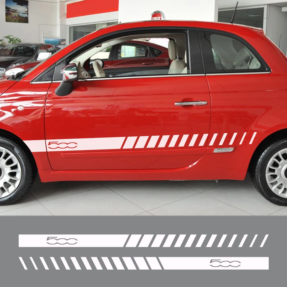 

2PCS Car Decals Vinyl Door Side Stripes Stickers for Fiat 500 Racing Auto Body Decoration Graphic Both Side Film Car Accessories