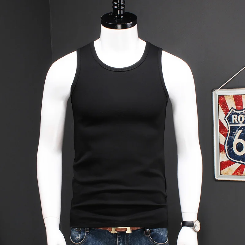 

O-Neck Summer Men Stretch Cotton Modal Tank Top Mens Sleeveless Shirts Bodybuilding Muscle Singlet Vest Black Workout Undershirt