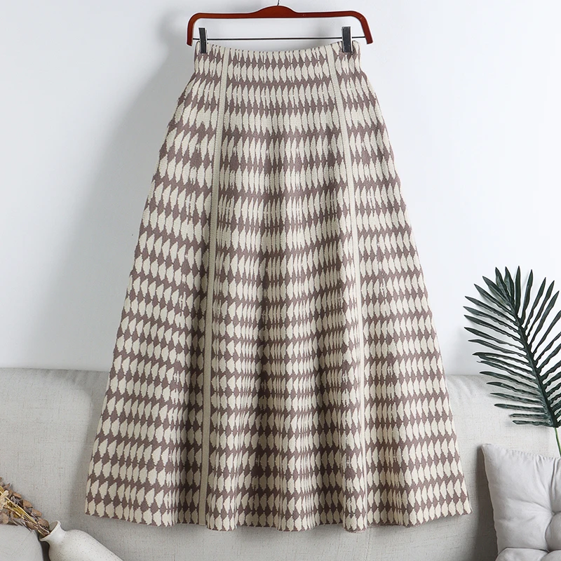 

New Autumn&Winter Skirts Fashion High Waist Elastic Knitted Mujer Faldas Long A-Line Skirt Casual Women Clothes Dropshipping