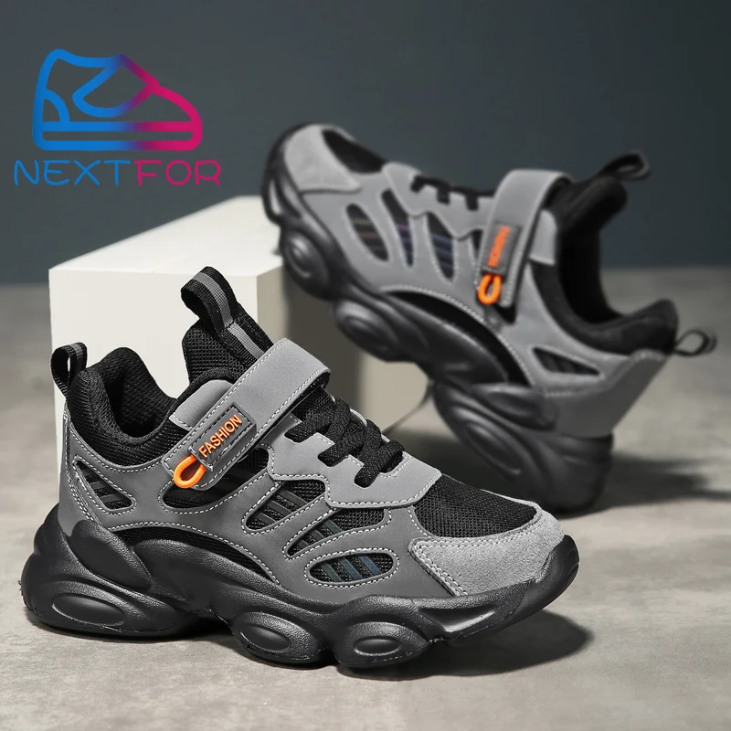 

New Fashion Summer Campus Lightweight Mesh Shoes Black Gray Outdoor Casual Boys Shoes Cool Non-Slip Kids Sport Running Shoes
