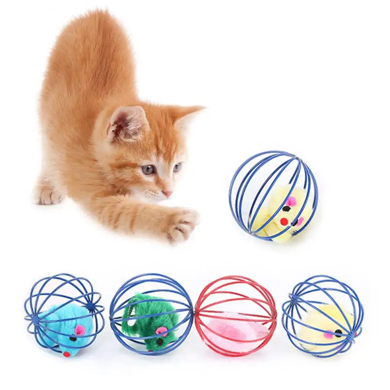 

Игрушки для кошек карамельных цветов с колокольчиком, клеткой для мыши, игрушки, пластиковые искусственные красочные разноцветные искусственные животные, интерактивные тренировочные принадлежности