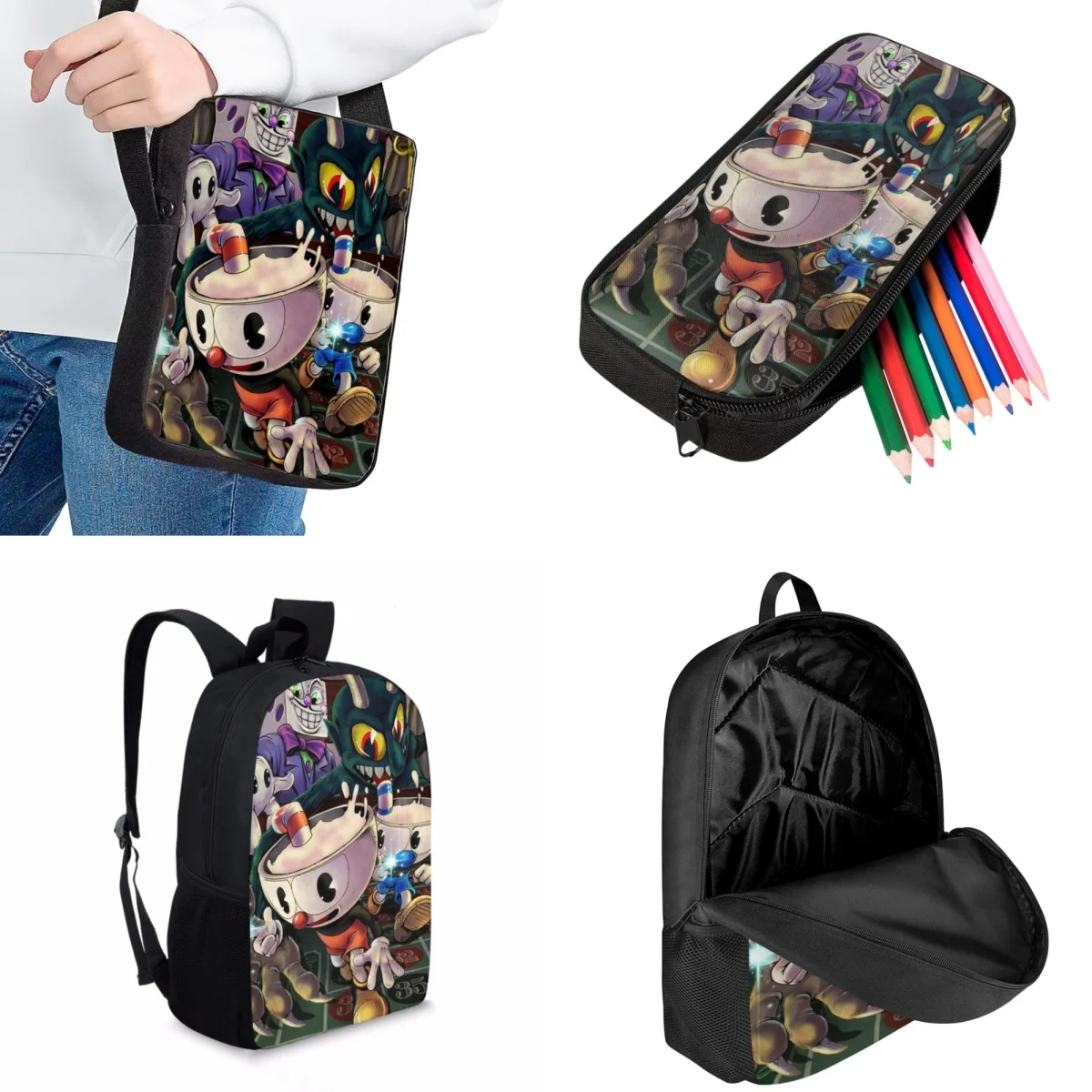 Jackherelook Cartoon Cuphead Game Boys School Bags Cute Practical School Backpack for Kids Girls Casual Children's Travel Bag