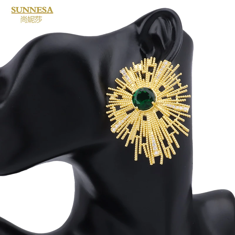 SUNNESA роскошное зеленое циркониевое круглое ожерелье женское позолоченное золото