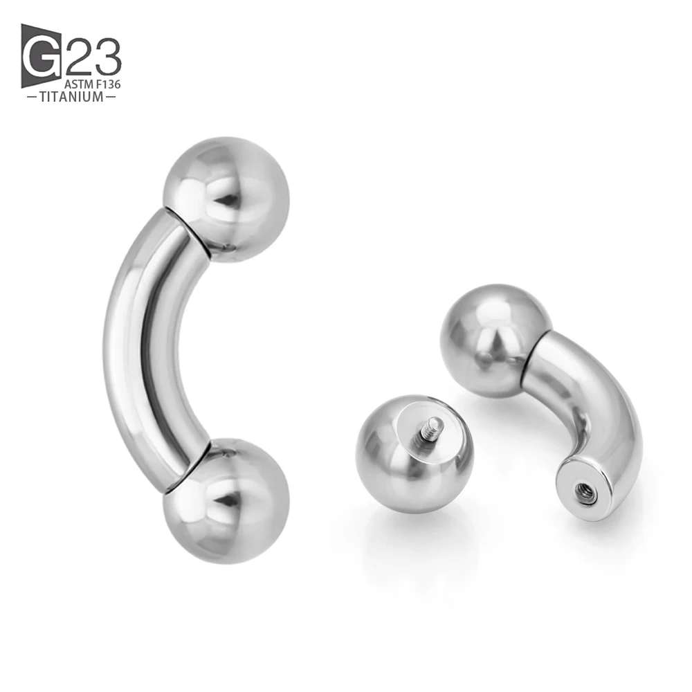 

1pcs ASTM F136 Titanium Curved Barbell Nose Ring Large size 0G-12G Threaded With Balls Earring Lip Stud Eyebrow Labret Piercing