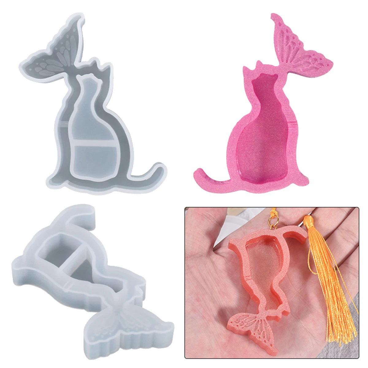 

1 Piece Cute Cat Head Fish Tail Quicksand Silicone Silicone Mold DIY Epoxy Mold UV Resin Mold Handmade Jewelry Making