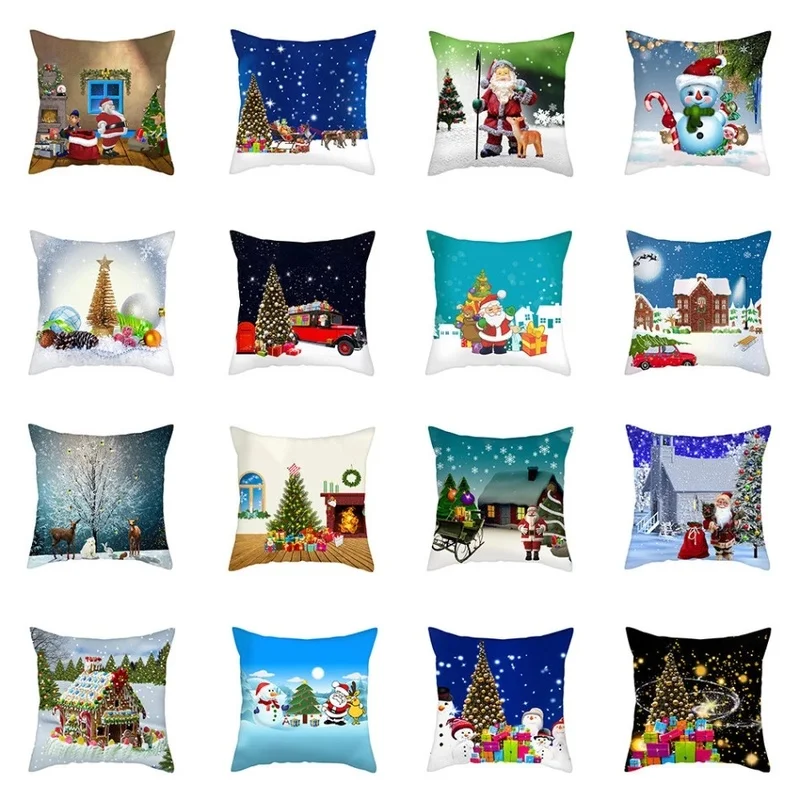 

Home Decor Christmas Pillow Blue Santa Winter Pillowcase Living Room Sofa Seat Cover 45x45cm funda de almohada