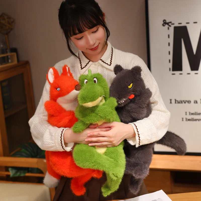 Мультяшные животные плюшевые игрушки зеленые динозавры оранжевые лисы Черные