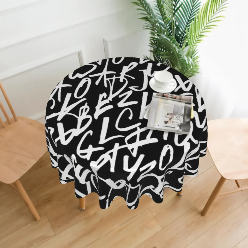 

Abstract Letter Round Tablecloth 60 Inch - Stain Resistant Spillproof Polyester Fabric Table Cloth for Picnic Kitchen