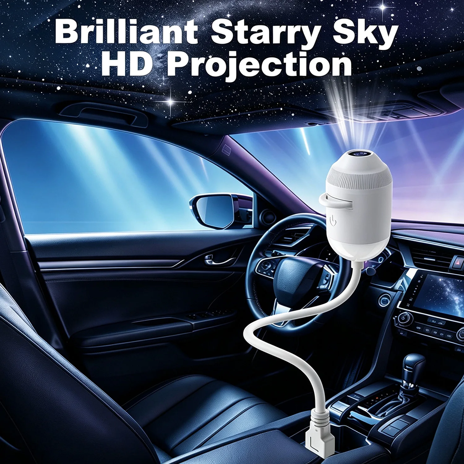 Фото Проектор-ночник 2-в-1 USB Galaxy для автомобиля: лампа для проекции звездного неба на потолок с ручной фокусировкой, создающая атмосферу звездного неба №3