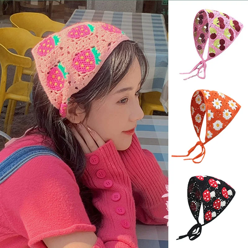 

Women Triangle Bandanas Turban Crochet Flower Hair Scarf Hairband Knitted Headband Elastic Hair Band Headwrap Hair Accessories
