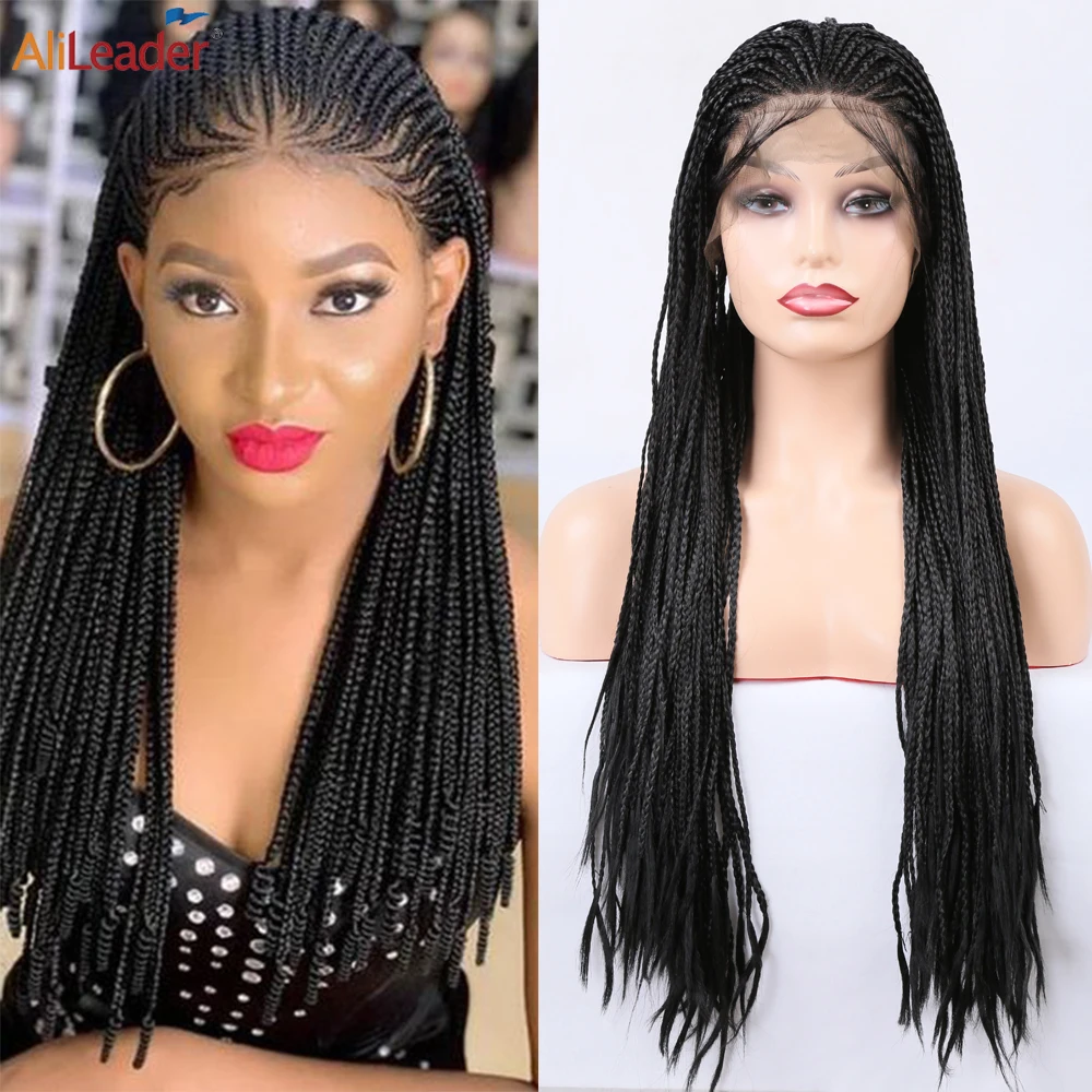 

Alileader Braids Wig Front Lace Wig Soft Black Lace Wigs Good Quality Synthetic African Box Braiding Hair Wigs For Black Women