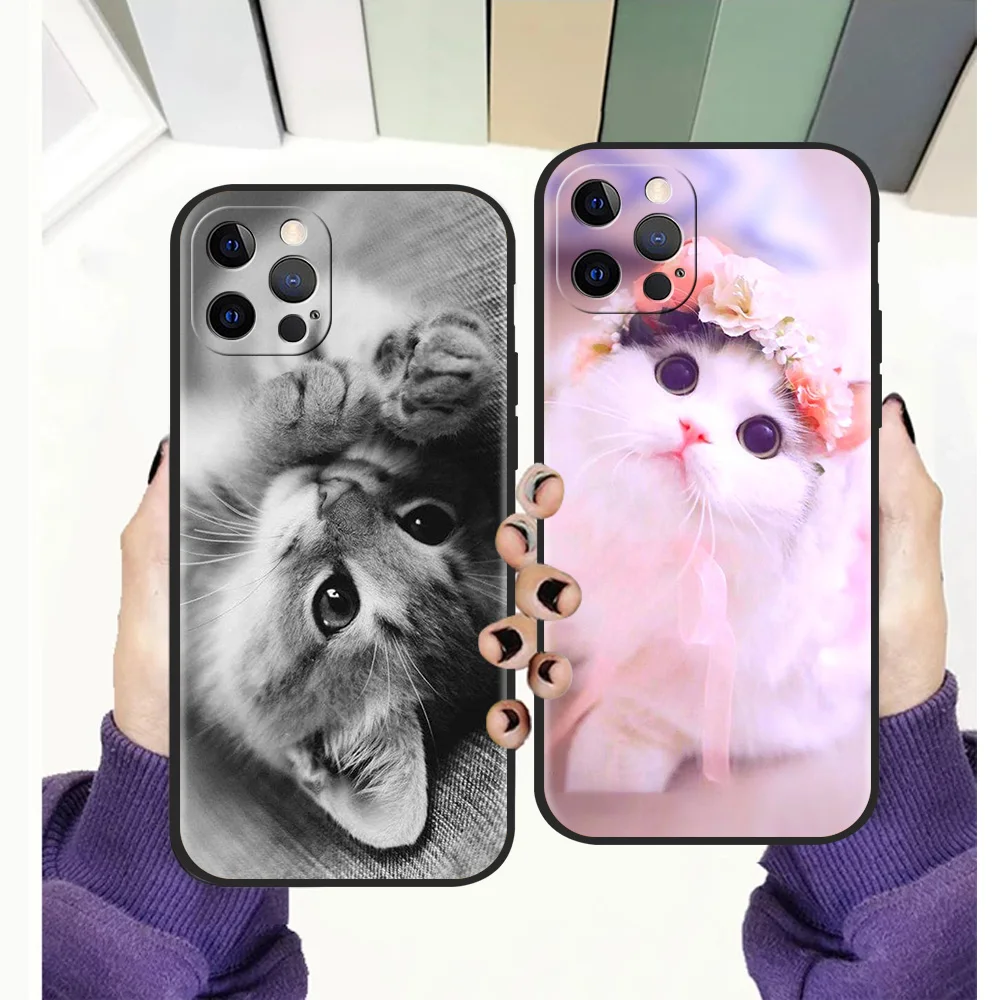 

Cute Cat Luxury Phone Case Cover For iPhone 13 12 11 Pro Max 8 7 Plus X XR XS Max SE 2020 Fundas Silicone Soft Shell Coque TPU