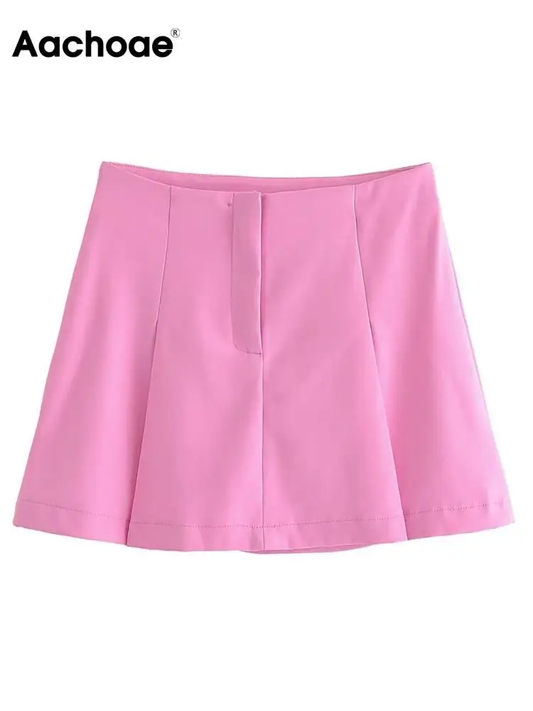 

Aachoae Women Fashion Solid Color Mini Skirts Casual High Waist A Line Pleated Skirts Ladies Zipper Fly Slim Skirts Summer