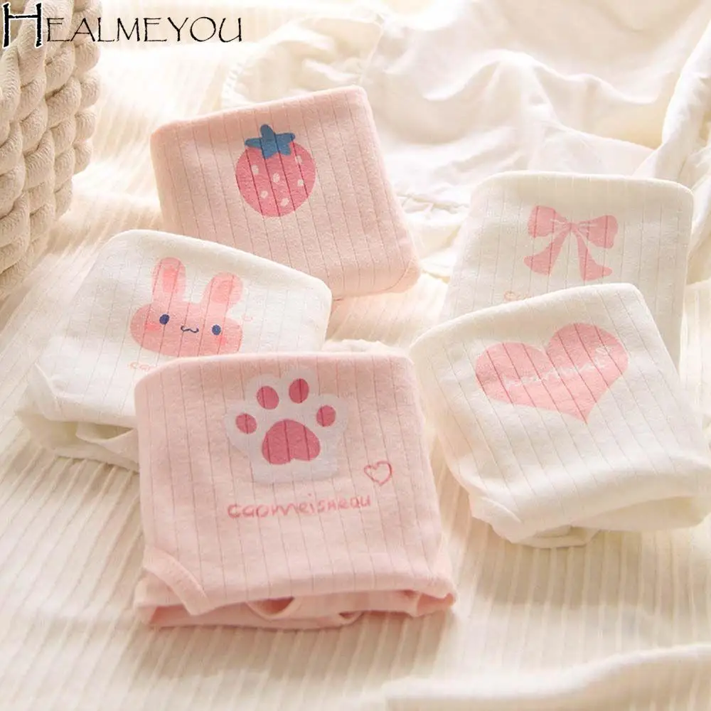 

Korean Summer Bow MId Waist Panties Printing Strawberry Student Panties Pure Color Briefs Women Intiates Cotton Claw Panties
