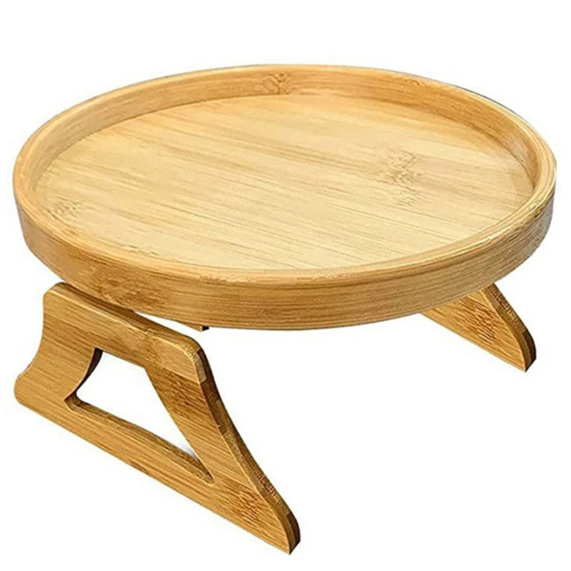 

Foldable Round Wooden Sofa Armrest Clip-On Tray Cozy Sofa Tray Table TV Snack Tray For Remote Control Coffee Snacks
