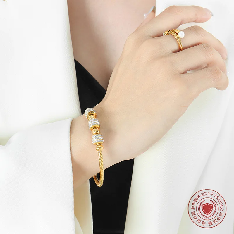 Современный позолоченный круглый браслет из нержавеющей стали для женщин модный