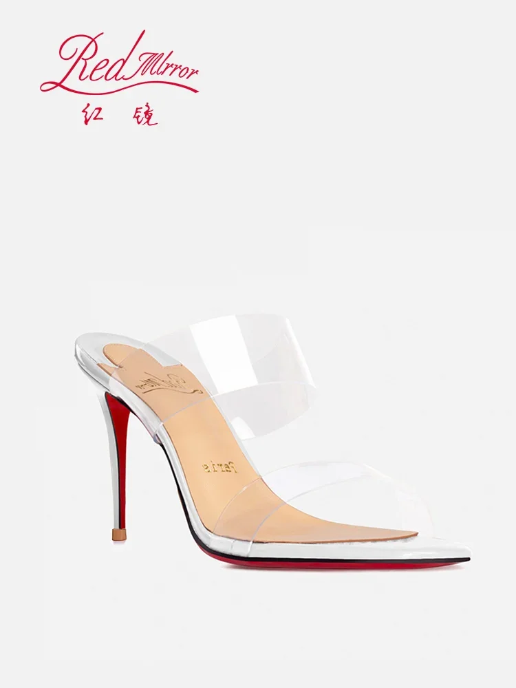 Сандалии женские на высоком каблуке прозрачные босоножки с прямыми ремешками