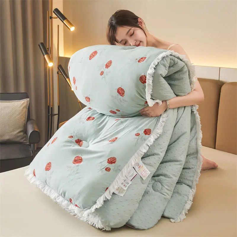 

Кружевное стеганое одеяло с кисточками в пасторальном стиле, теплое и утолщенное большое стеганое одеяло с наполнителем из соевого волокна на осень и зиму