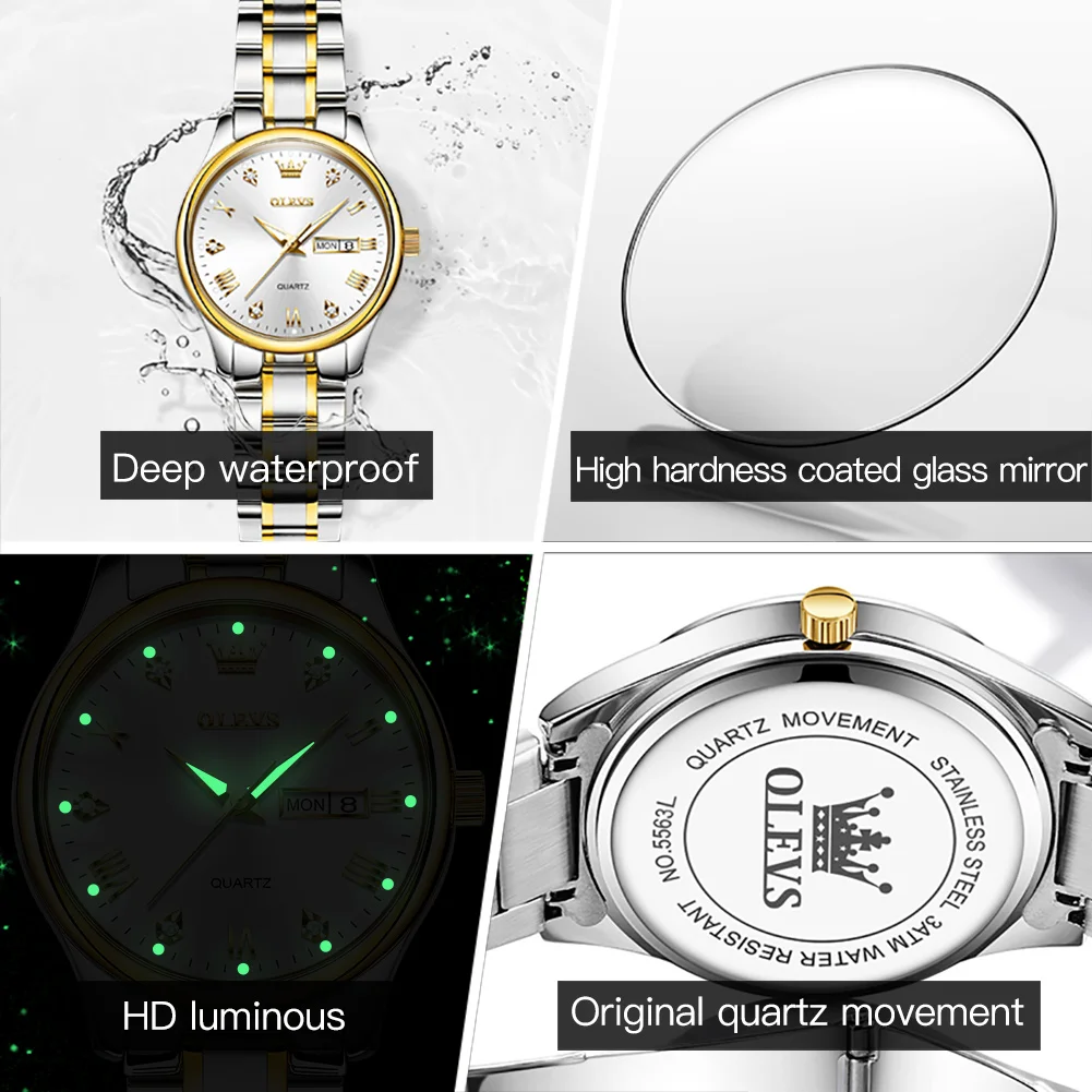 OLEVS Fashion Waterproof Watch for Women Quartz Stainless Steel Strap Diamond-encrusted Trendy High Quality Women Wristwatches enlarge