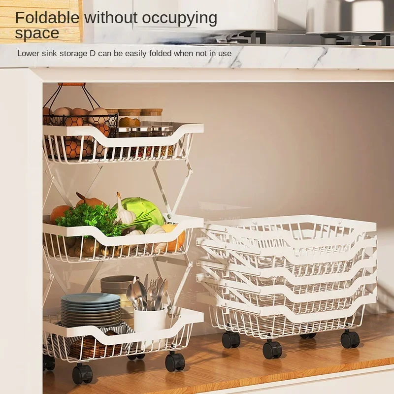 

Rack Tier Floor Kitchen Stainless Basket 5 Shelf Degree Wheels Storage Fruit Steel 360 Swivel Foldable Vegetable With