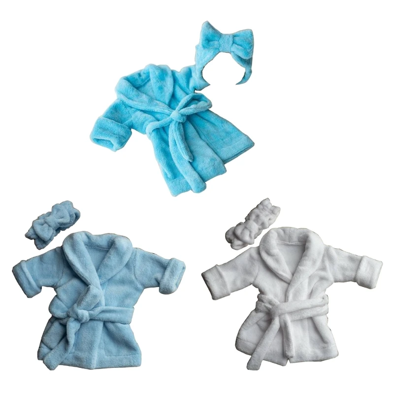 

Baby Photo Outfit Bow-Headwrap Flannel Bathrobe Wrap Infant Costume Photostudio Posing Suit Newborn Shower Gift