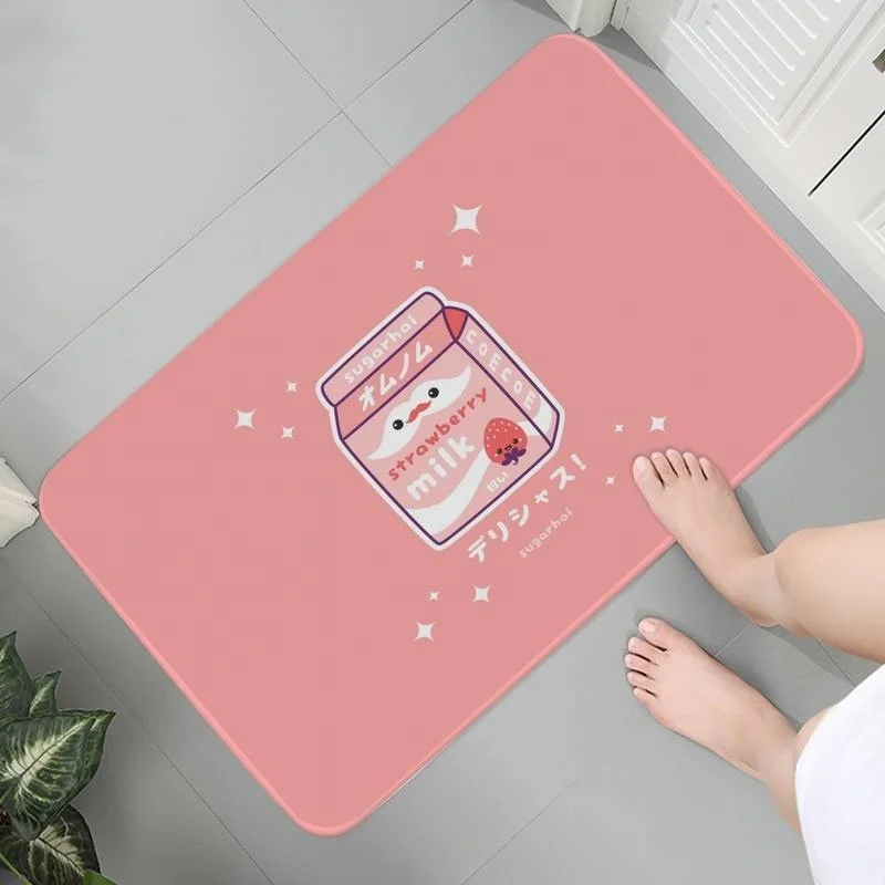 

Моющийся ковер для кухни, противоскользящий ковер для входа в пол, для дома и комфорта, милый японский клубничный молоко