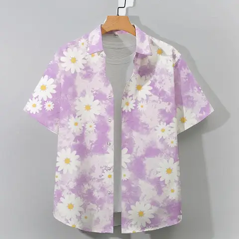 Мужская рубашка, летняя гавайская рубашка, Повседневная пляжная рубашка с короткими рукавами, отложным воротником из цветов и растений, гавайская одежда для отдыха
